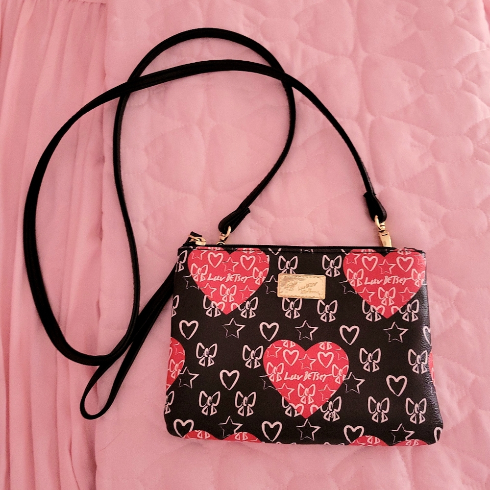 Betsey Johnson Black and Red Heart Patterned Women's Bag